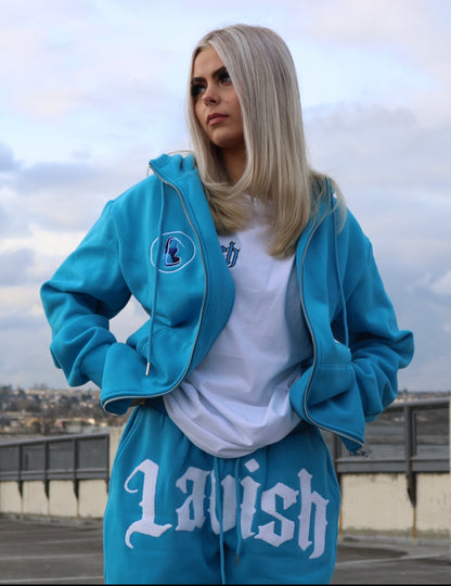 Lavish “Aqua Embroidered Zip-Up Hoodie”